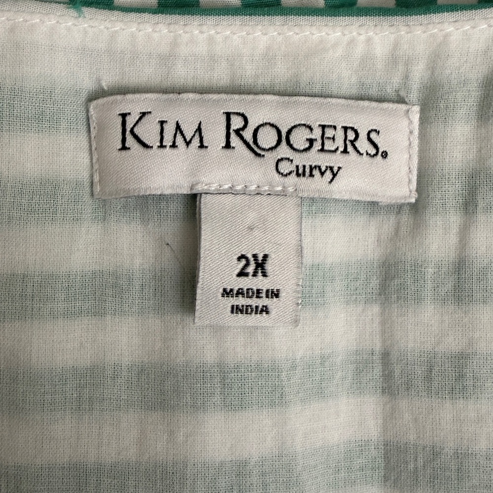 Kim Rogers Curvy 2X Green White Stripe Tiered Dress Tie Flutter Sleeve Midi - Picture 3 of 4